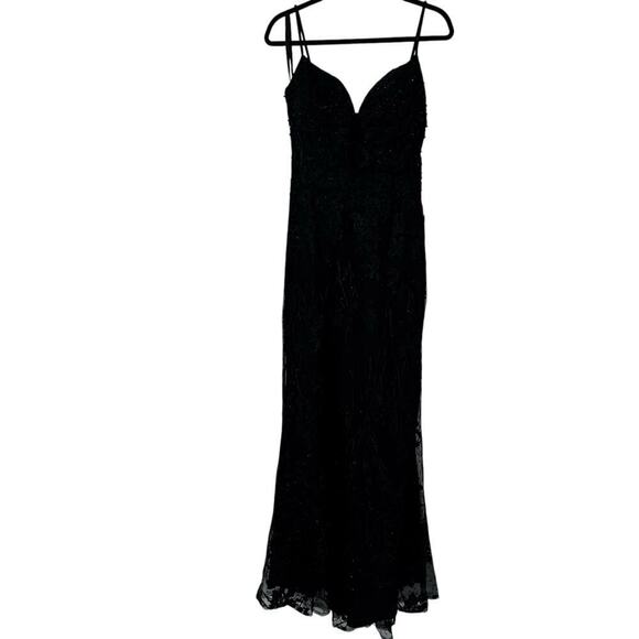 Mac Duggal Embellished Sleeveless Illusion Bodice Gown Black Size 6 NWT - Picture 7 of 13